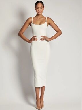 Meshki White Spaghetti-Strap Midi Bodycon Dress